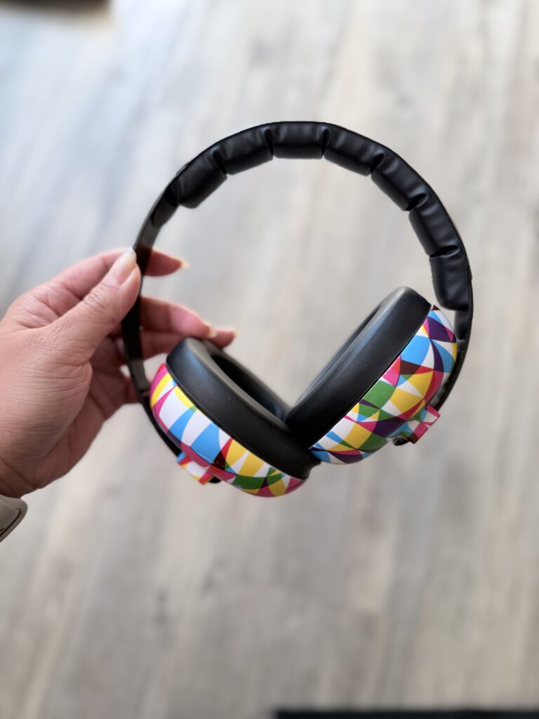 Colorful toddler noise canceling headphones.